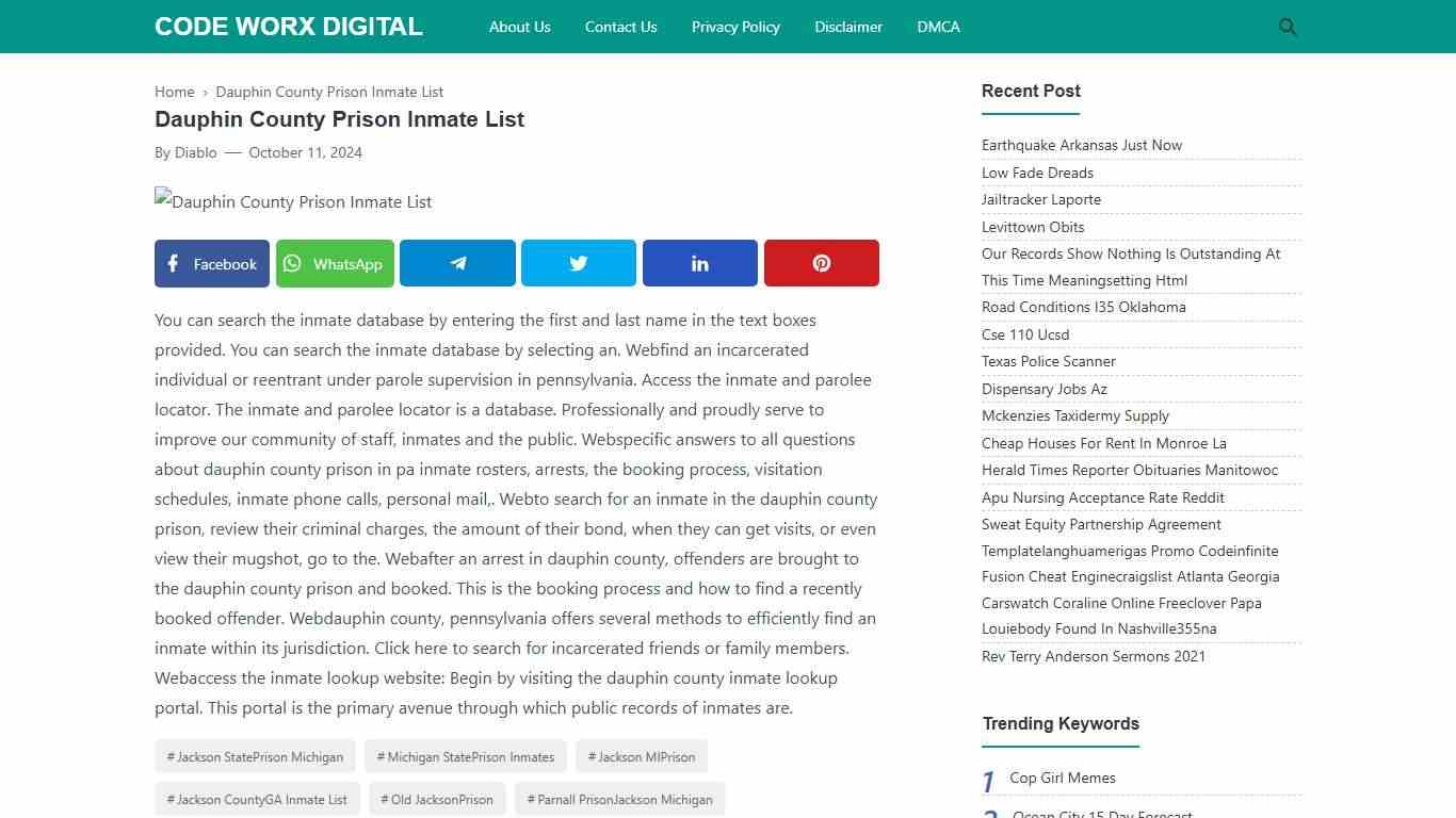 Dauphin County Prison Inmate List - Code Worx Digital